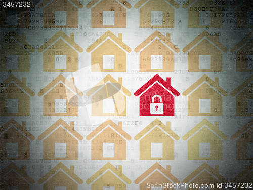 Image of Protection concept: home icon on Digital Paper background
