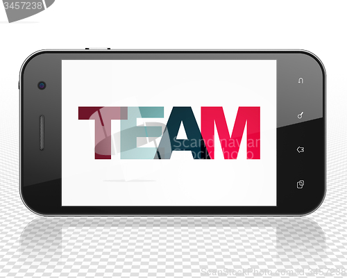 Image of Business concept: Smartphone with Team on  display