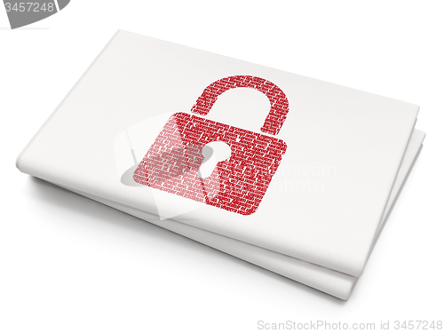 Image of Information concept: Closed Padlock on Blank Newspaper background