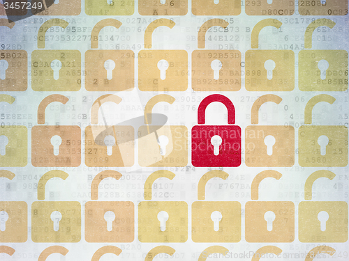 Image of Privacy concept: closed padlock icon on Digital Paper background