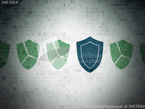 Image of Privacy concept: shield icon on Digital Paper background