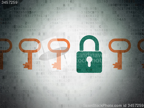 Image of Safety concept: closed padlock icon on Digital Paper background