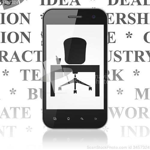 Image of Business concept: Smartphone with Office on display