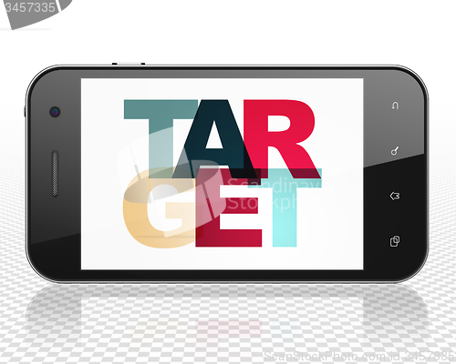 Image of Business concept: Smartphone with Target on  display