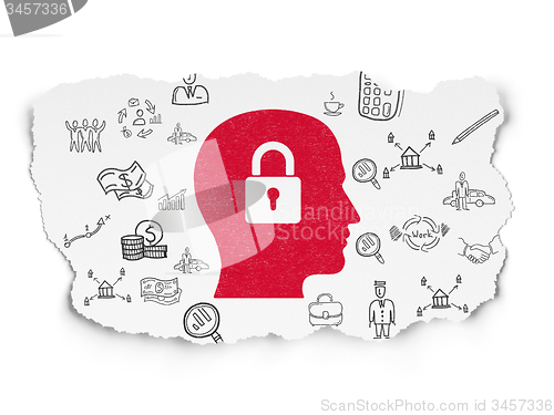 Image of Business concept: Head With Padlock on Torn Paper background