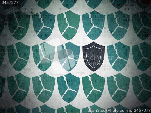 Image of Safety concept: shield icon on Digital Paper background