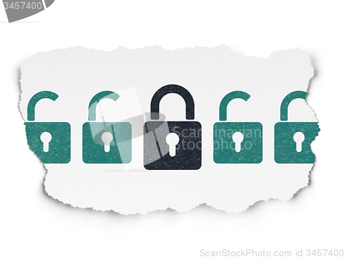 Image of Protection concept: closed padlock icon on Torn Paper background