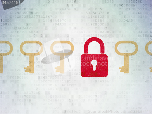 Image of Security concept: closed padlock icon on Digital Paper background