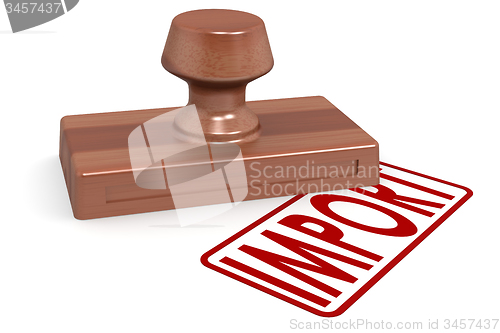 Image of Wooden stamp import with red text