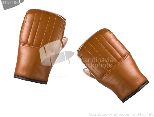 Image of Pair of yellow leather boxing gloves