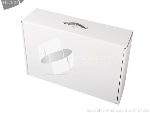 Image of White cardboard box front view isolated on white background