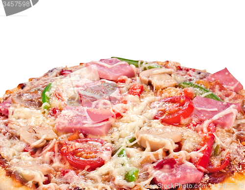 Image of pizza with tomato and ham