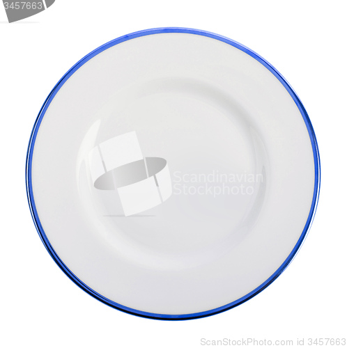 Image of Empty dark blue plate isolated on white