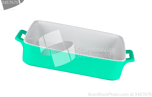 Image of ceramic rectangular baking dish isolated