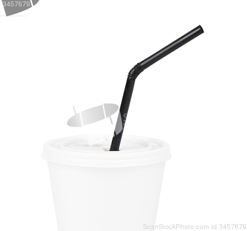 Image of White paper cup and black drinking straw