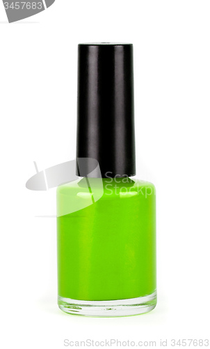 Image of green nail polish bottle on white background