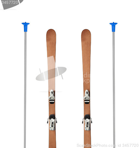 Image of wooden alpine skis isolated