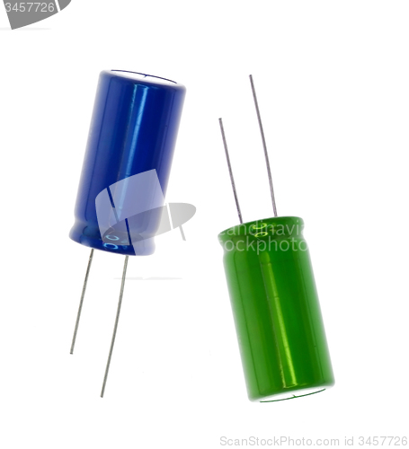 Image of Blue and green electronic capacitor