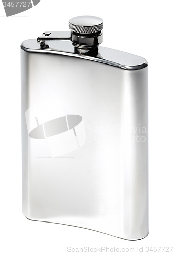 Image of Flat metal flask on white background