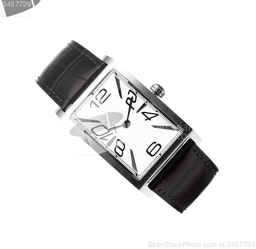 Image of man\'s watch with a black leather belt