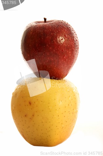 Image of Yellow and red  apple. Macro
