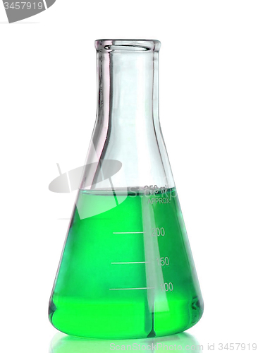 Image of Chemical laboratory flask with green liquid