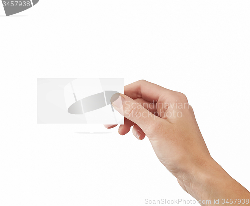 Image of Businessman\'s hand holding blank paper business card