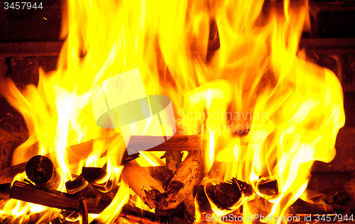 Image of Fire wood burns in a fireplace