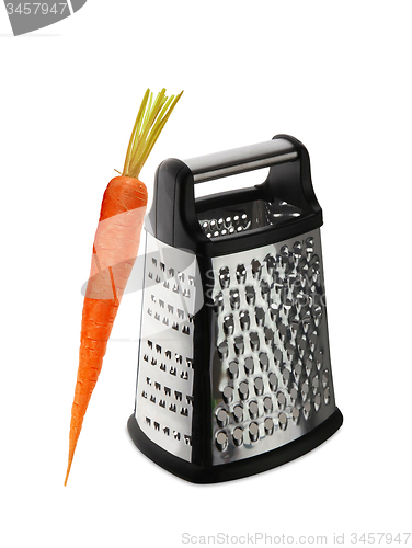 Image of carrot and grater on white background