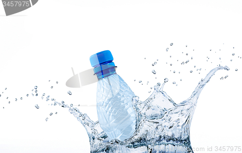 Image of bottle in water splashes