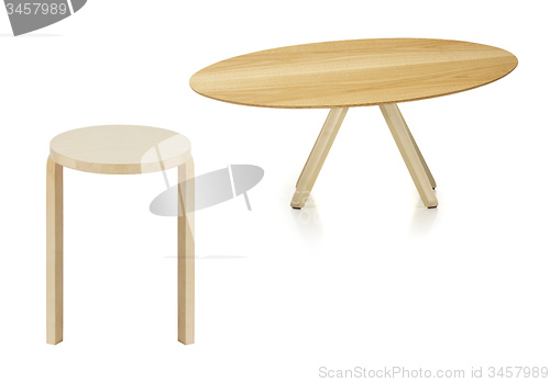 Image of wooden round table and stool