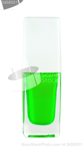 Image of green nail polish bottle on white background