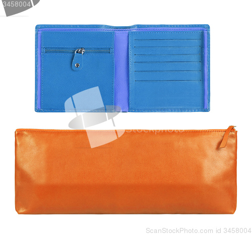 Image of Orange and blue Leather Wallets