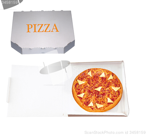 Image of pizza in paper boxes