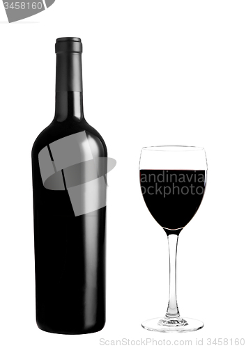 Image of red wine bottle with glass