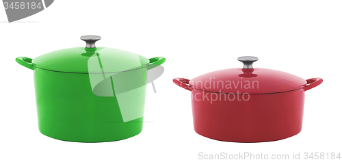 Image of green and red saucepan isolated 