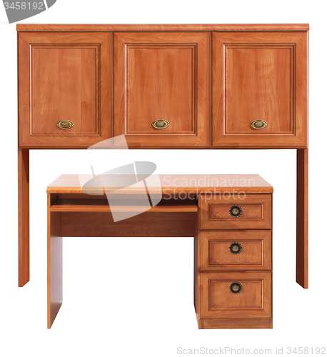 Image of Wood cabinet and table isolated