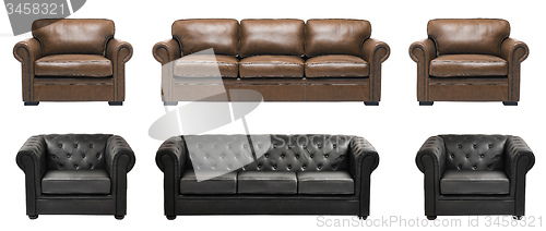 Image of Nice and luxury leather sofa with armchairs
