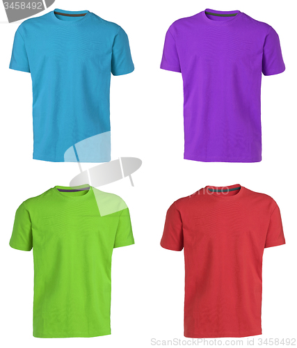 Image of collection of various t shirts on white background