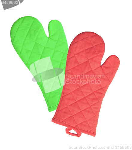 Image of Green and red kitchen gloves