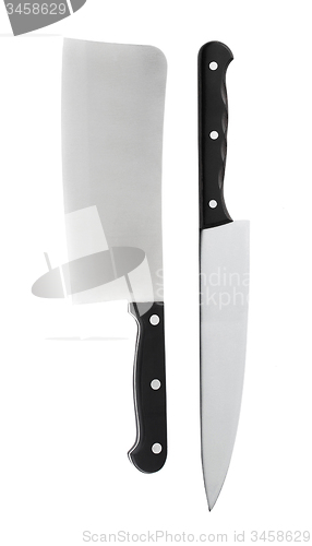 Image of knifes with black handles on a white