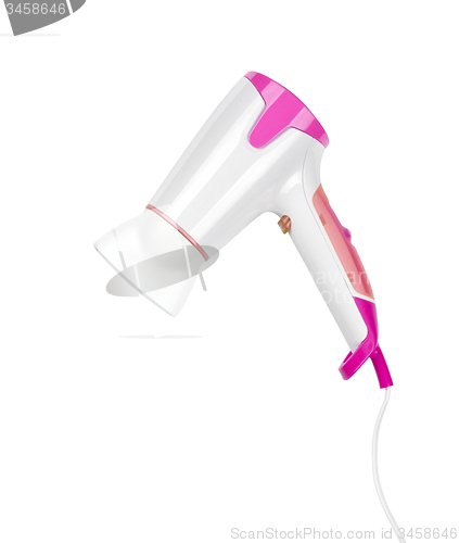 Image of close up of a hair dryer on white background