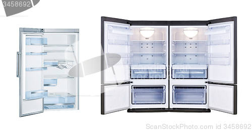 Image of Refrigerators with open doors isolated