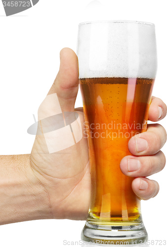 Image of hand hold glass mug of beer