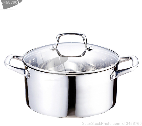 Image of stainless pan on white background