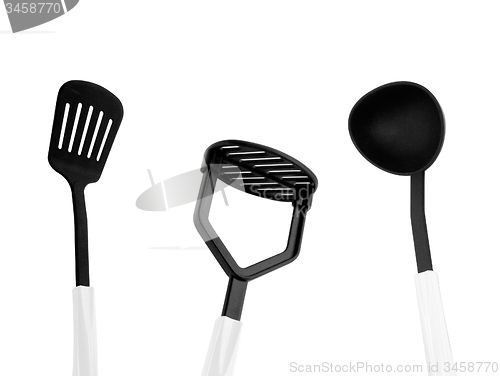 Image of black kitchen utensils isolated on white