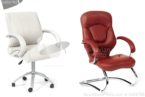Image of The office chairs from white and brown leather