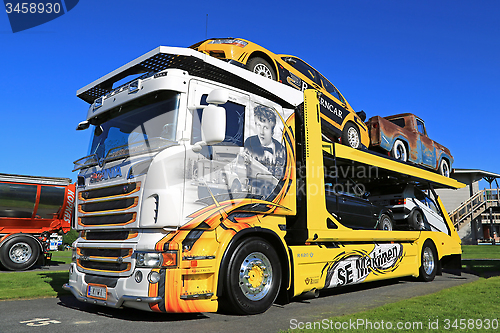 Image of Customized Scania R620 V8 Car Carrier in a Show