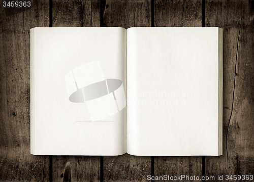 Image of Open book on a dark wood table