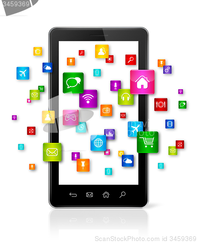 Image of Apps icons flying around mobile phone